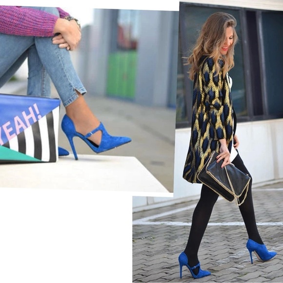 ZARA Blue High Heel Suede Leather Pointed Toe Bootie Pumps EUR 37 - Picture 5 of 14